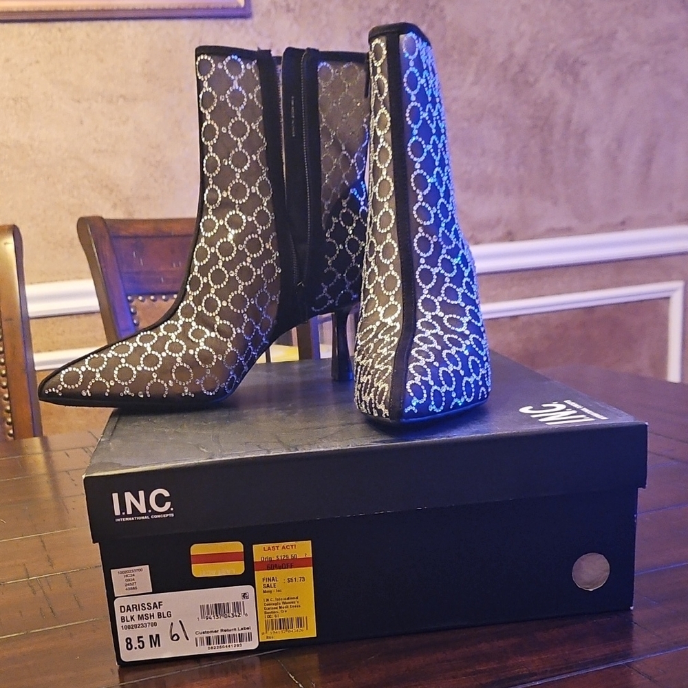 INC International Concepts Women's Black and Silver Mesh Heeled Boots